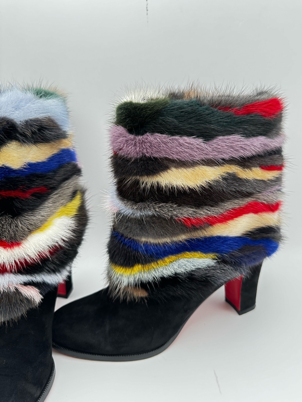 Christian Louboutin Alexandra 70 Multicolor Mink Fur Ankle Boots Size 36 - Picture 2 of 9